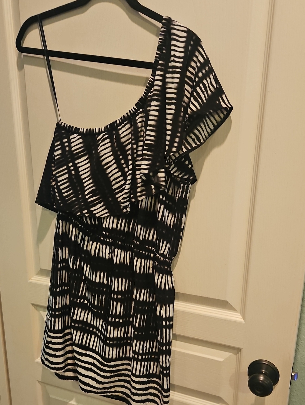 Express One-Shoulder Black and White Patterned Dress
